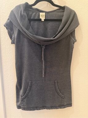 Women's Short Sleeve Hooded Sweatshirt Top - Charcoal
